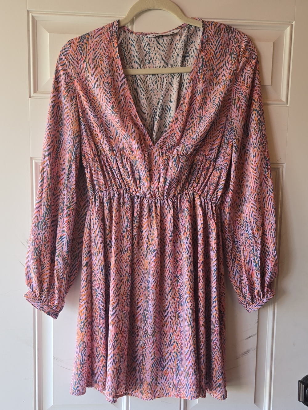 Zara Pink Multi-Color V-Neck Mini Dress